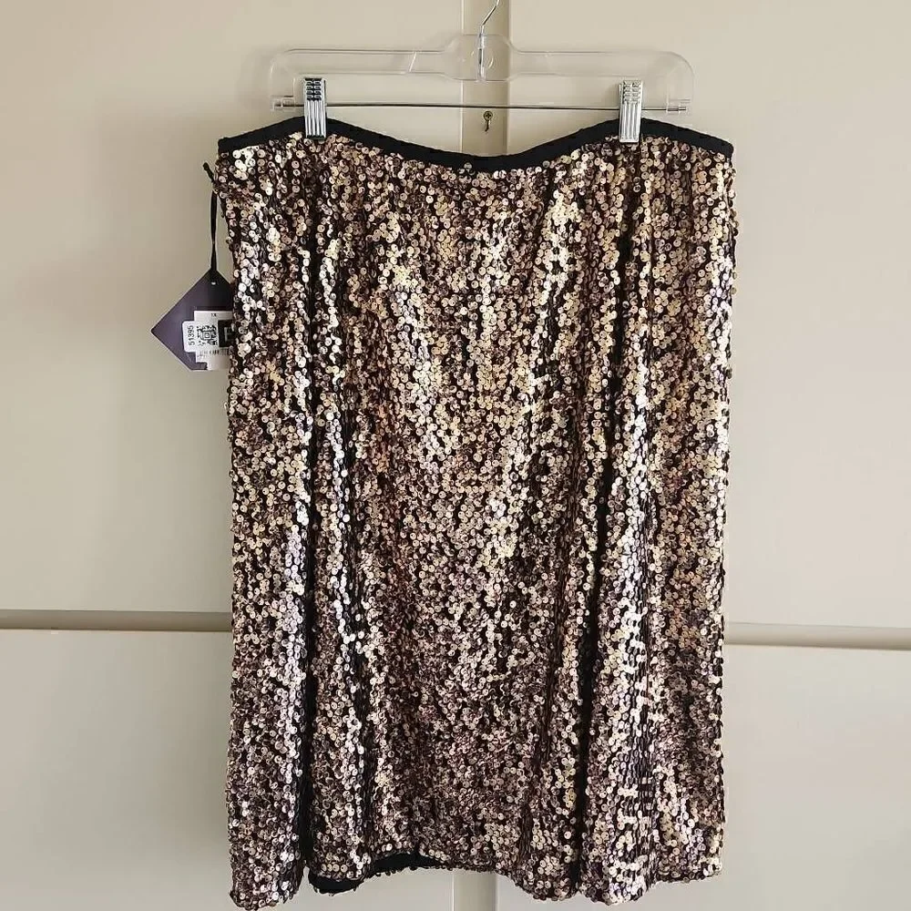 AVA & VIV Gold/Animal Print Sequin Skirt,  NWT, 1X
